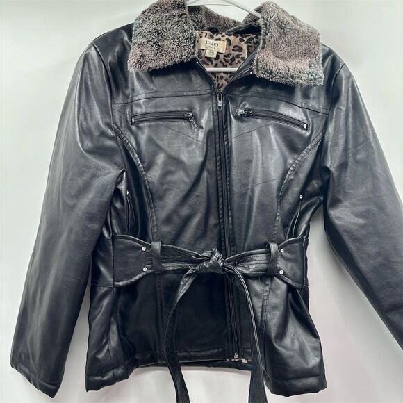Girls Black Faux Leather Jacket XL Furry Collar Chic Casual Style - Picture 1 of 8